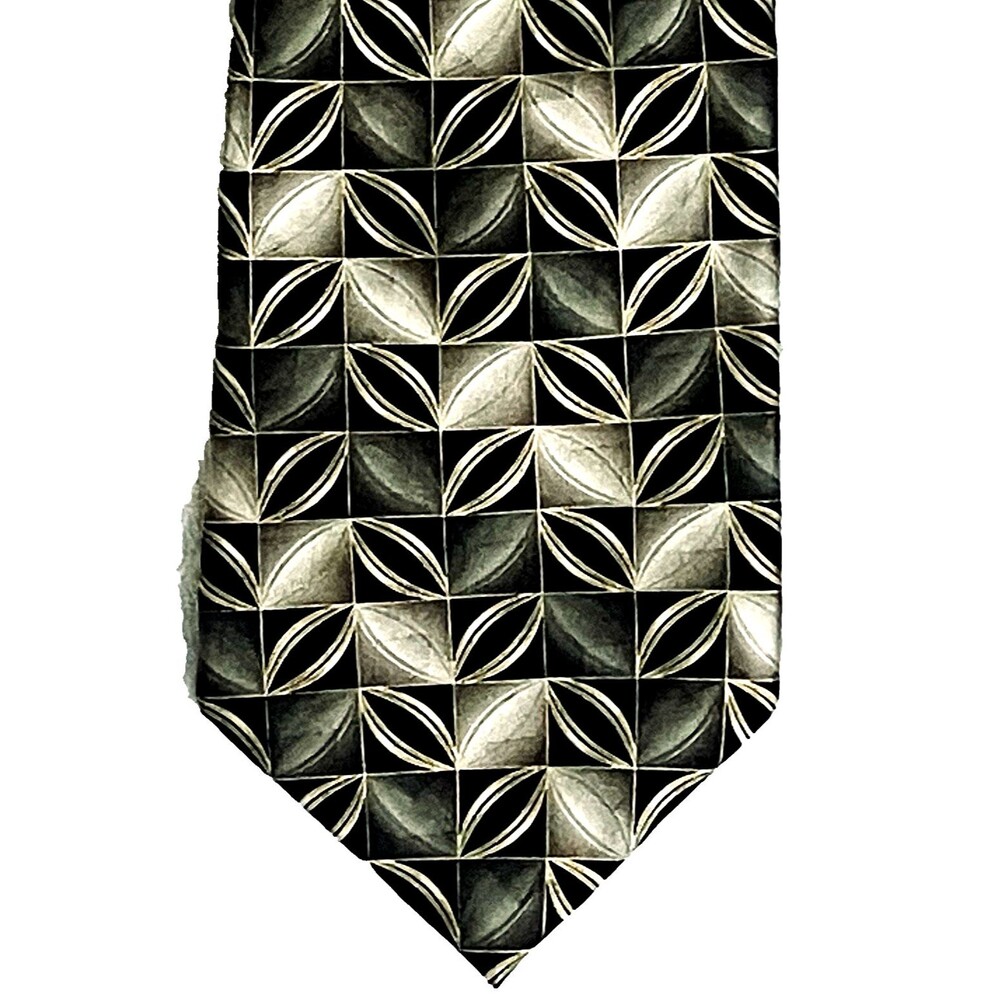 Pierre Cardin Vtg Tie Leaf Geometric Green Gray Nature Tree Academia Y2K Preppy